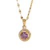 Luxury Romantic Purple Crystal Zircon Flowers Pendant Necklace for Women Bride Wedding Gold Color Stainless Steel Jewelry Gift