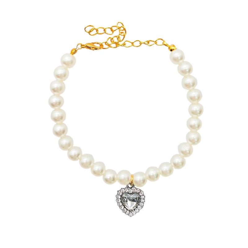 Pet Pearl Necklace, Heart, Crystal Pendant, Cat Collar, Puppy, Teddy Bear, Cute Neck Decoration, Cat Gift, Dog Gift