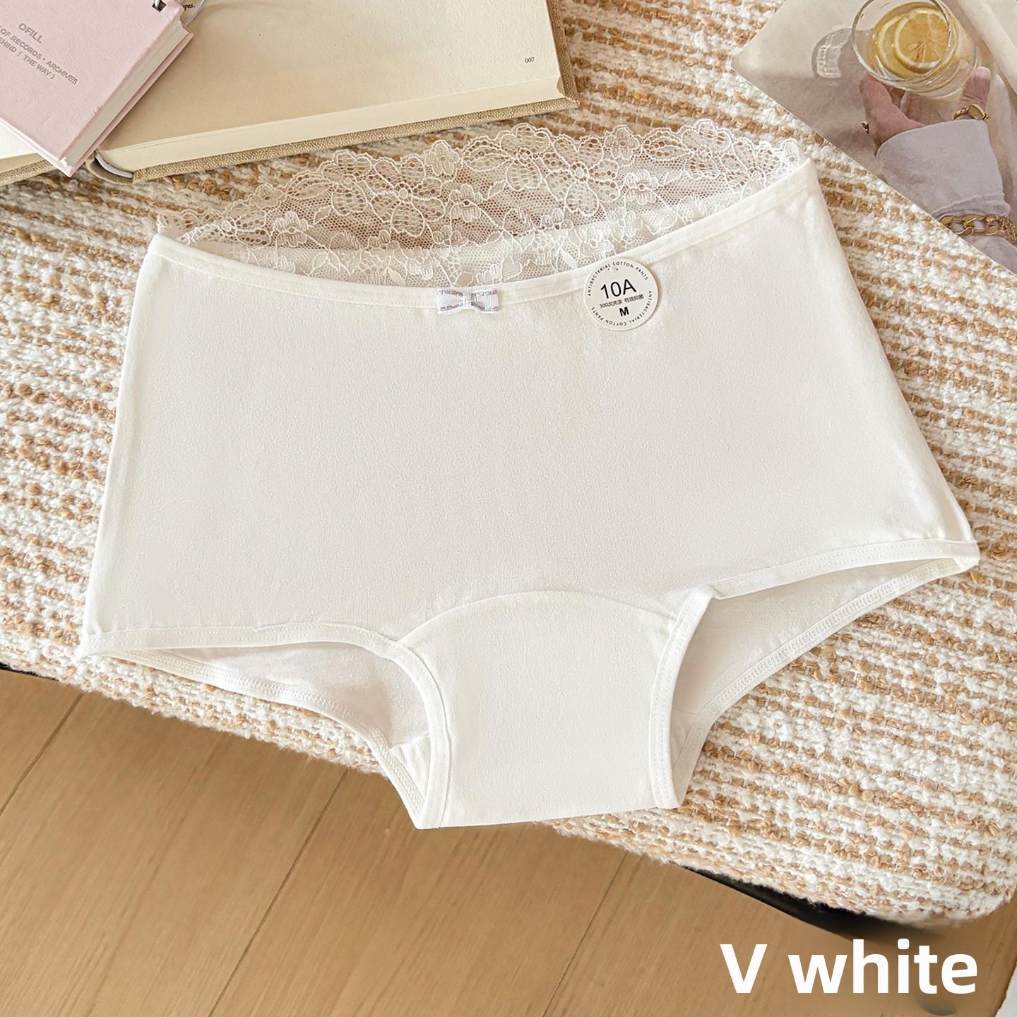 Ladies Summer Sweet Bow Cotton 10A Antibacterial Extended Mid Waist Flat Angle Briefs M белый