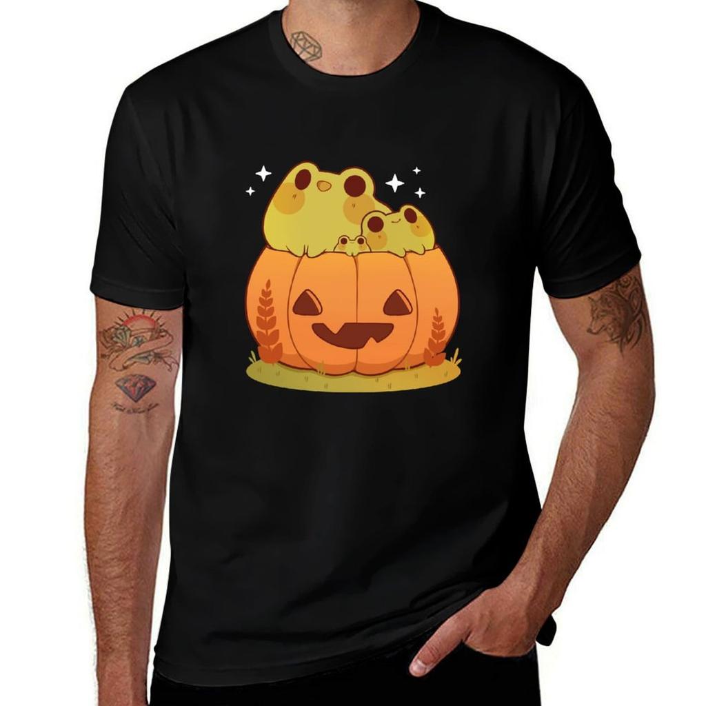 Pumpkin with frogs TShirt Fashion Print Casual Short Sleeve
