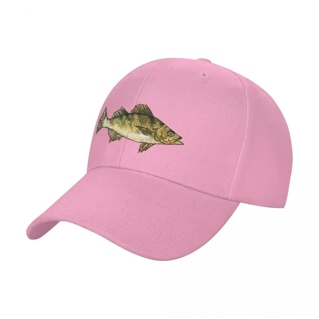 New Yellow Perch Fish Drawing Dark Green Baseball Cap Luxury Unisex Hat Trucker Hat Golf Hat Unisex Caps Unisex Womens
