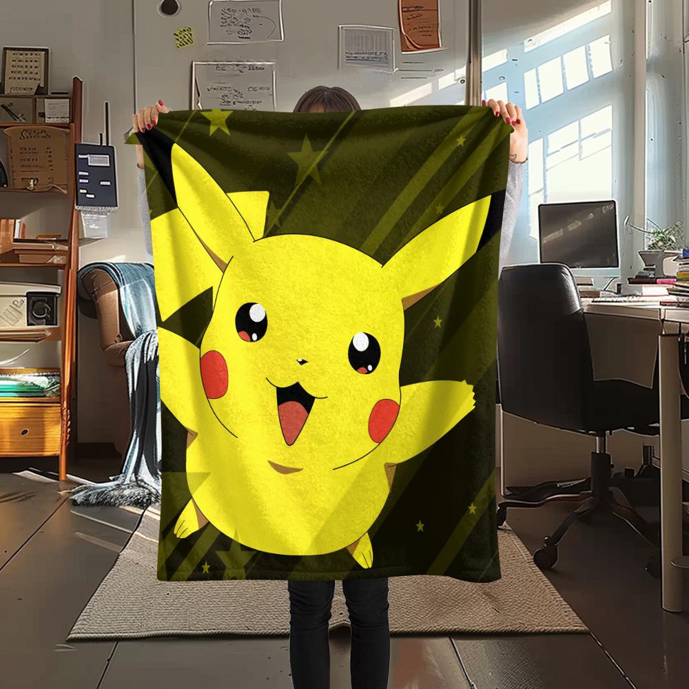 Cartoon Pikachu pattern Flannel Blanket, High quality Comfortable for All Seasons, Home Decor, Warmth and Comfort, Perfect for Gifts.