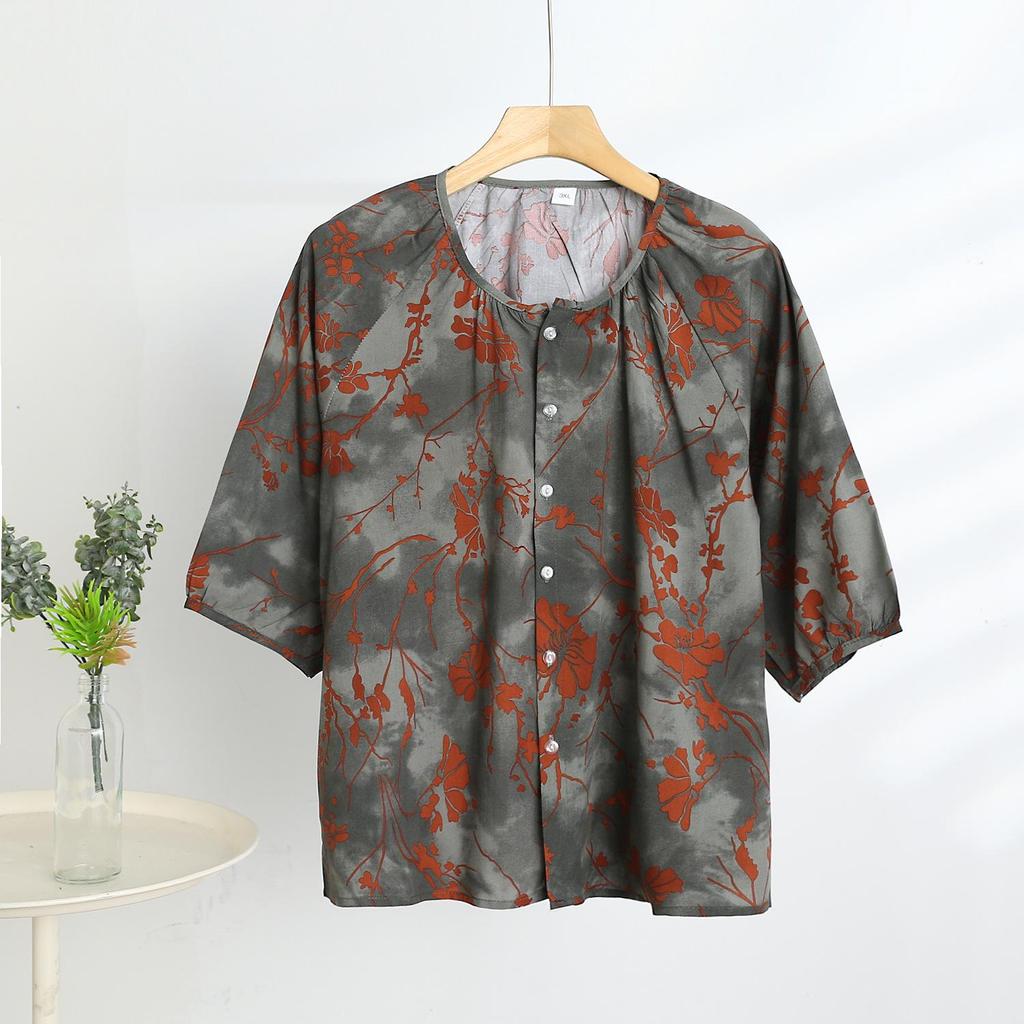 2025 Women's Floral Cotton & Linen Sun Protection Set - Shirt & Long Pants with Five-Sleeve Design