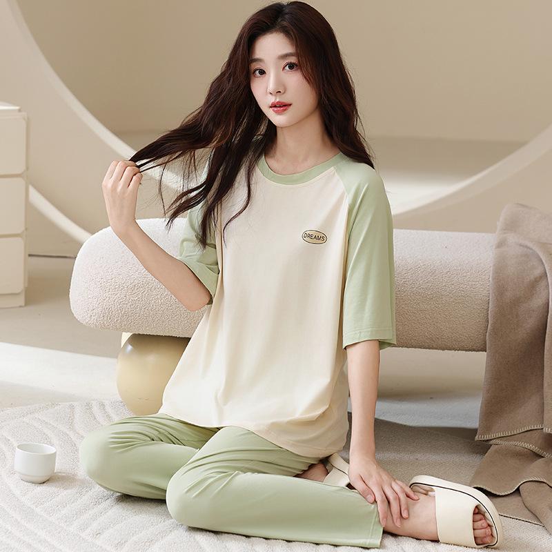 

Women s Modal Pajama Set, Summer Short Sleeve & Long Pants, Round Neck, Plus Size, Versatile for Home or Outdoors. 4XL [90-100 kg]