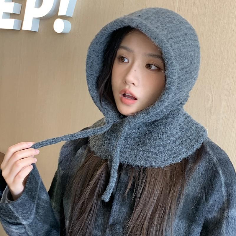 Căciulă Tricotată Culoare Solidă Eșarfă Versatilă Călduroasă Rezistentă la Vânt Căciulă Pulover Femei Toamnă și Iarnă Căciulă de Lână