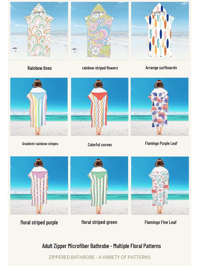 Microfiber Quick-Dry Hooded Beach Poncho Bathrobe for Adults