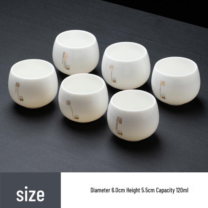Mutton Fat White Porcelain Tea Tasting Cups, Set of 6 - Individual Ceramic Teacups with Gift Box