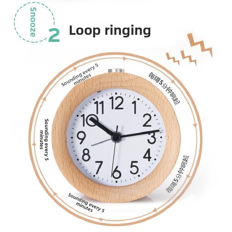 Wooden Bedside Alarm Clock With Led Display And Night Light For Students