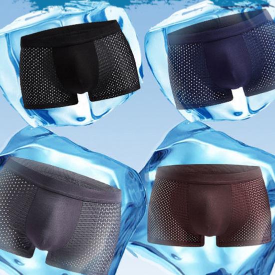 Sexy Men Mesh Hollow Solid Color Boxers U Convex Underwear Breathable Underpants