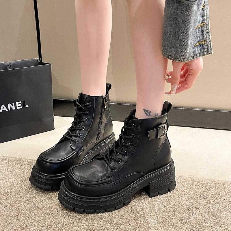 Модные ботинки для женщин Платформа Высокие модные ботинки Боковая молния Шнуровка Теплая — фото 5