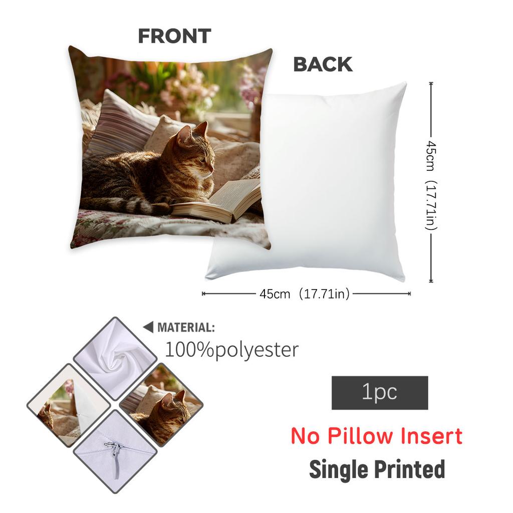 cm Cute Cat RabbitsThrow Pillow Cover A Cat and Rabbit Reading Storybooks on The Sofa Design for Home Sofa Pillowcase Decor