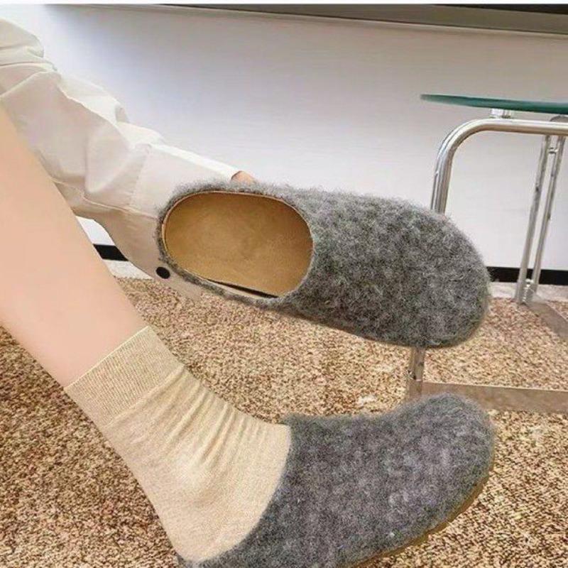 Autumn and Winter Woolen Retro Women's New Inner Height Increase, One Pedal, Lazy Shoes, Thick-soled Bag Head and Half Slippers