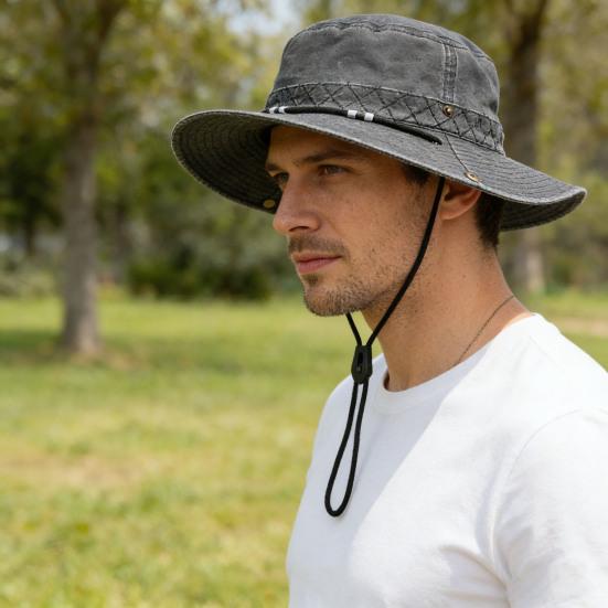Fischerhut Retro-Stil West-Cowboy-Eimerhut mit verstellbarer Größe Wasserdicht Schnelltrocknend Outdoor Sonnenschutzhut