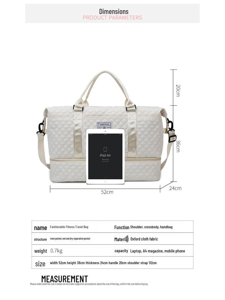 Women's Large Capacity Travel & Fitness Bag with Diamond Pattern - Wet/Dry Separation & Handheld Design