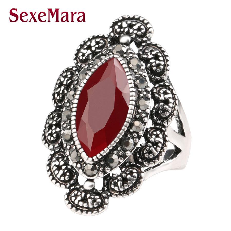 Turkey Vintage Peridot Ring Red/black Stone Bague Femme Boho Anel  Party Crystal Rings Woman Anillos Mujer