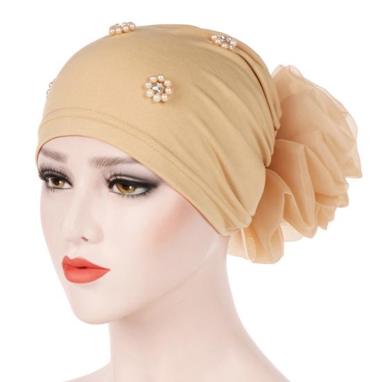 Muslim Women Faux Pearl Flower Hat Hijab Hair Loss Head Scarf Turban Cap Wrap