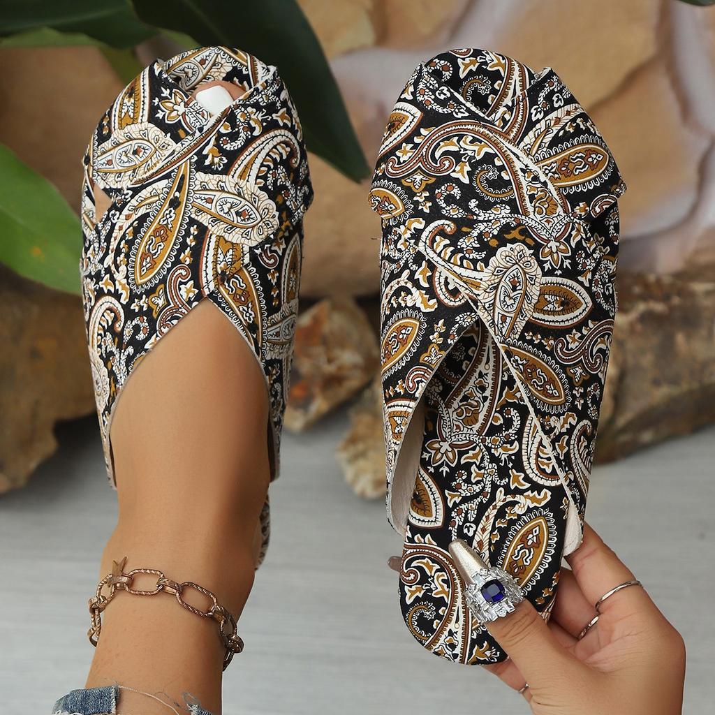 Wind flat-bottomed slippers slippers female fashion summer new fashion ethnic print