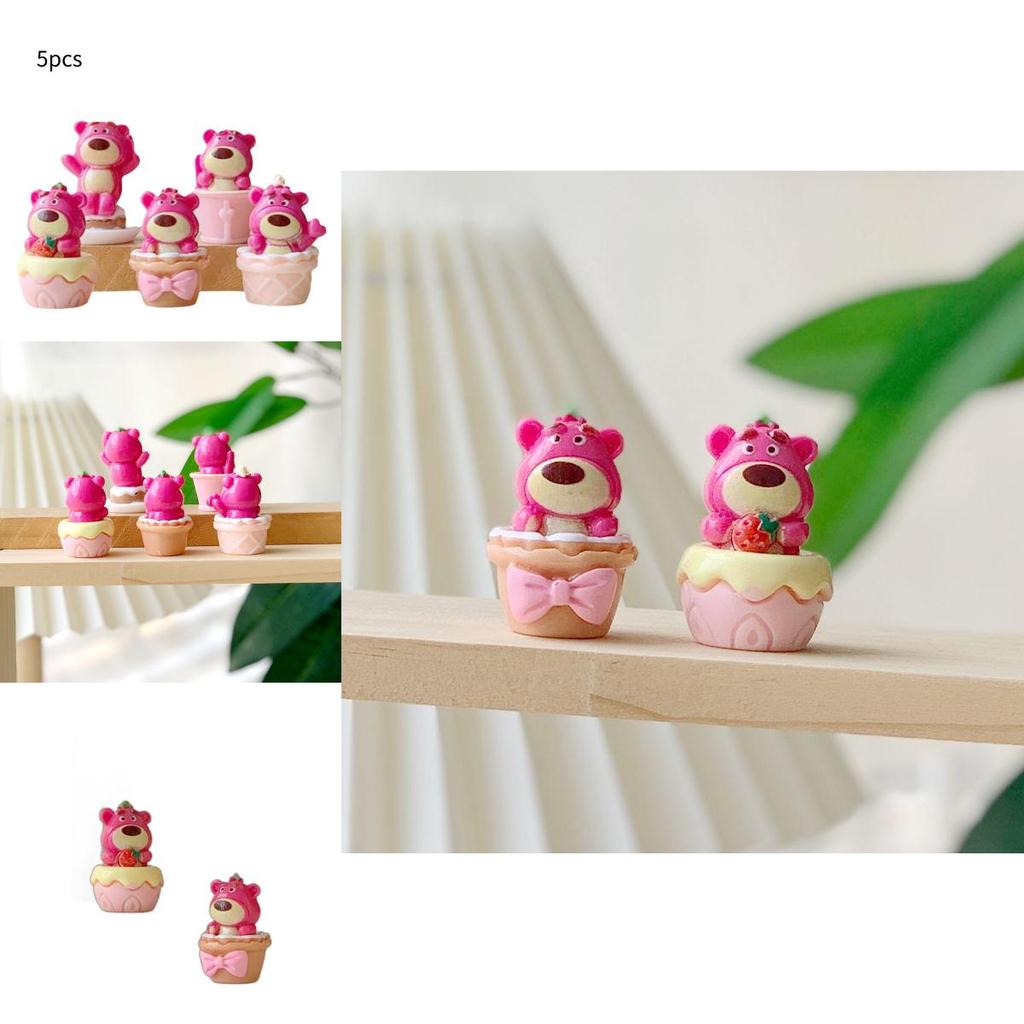 Charming Pink Strawberry Bear Resin Miniature Cute Bear Cake Dessert Ornament