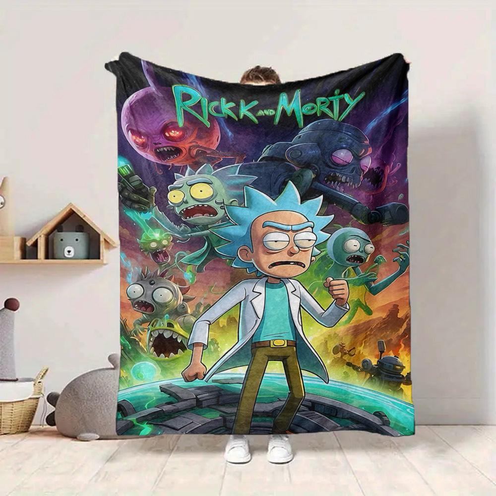 1pc Rick and Morty Blanket Lightweight Flannel Throw For Sofa, Bed, Travel, Livingroom, Office, Couch, Chair, And Bed