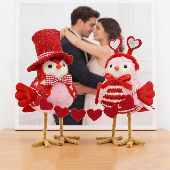 Figurky ptáčků na Valentýna Romantické stojící plyšové ptáčky lásky Ozdoba na domácí stůl Krbová římsa Víceúrovňový podnos Dekorace