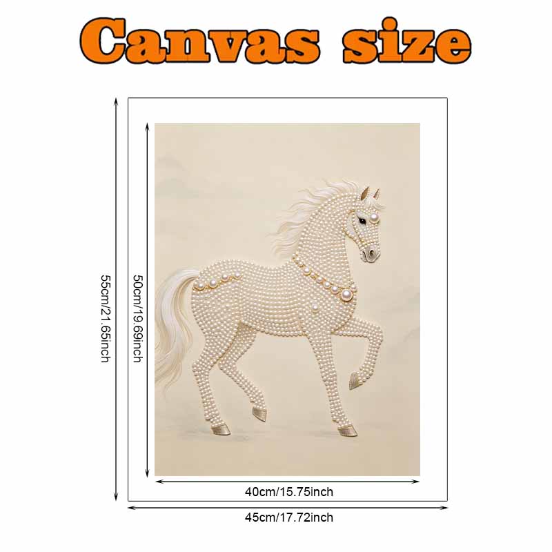 Elegant White Pearl Horse Pearl Painting 5D DIY Pearl Gemstone Art Diamond Painting Kit for Adults/Beginners Gift Ideas Modern Home Decor Wall Art