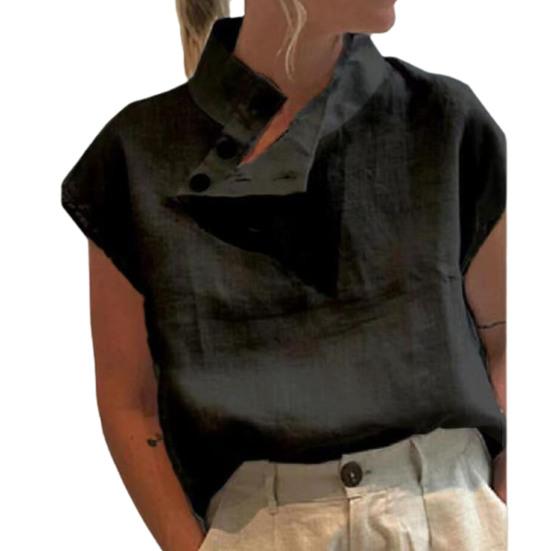 

Sleeveless Stand Collar Women Blouse Skin-friendly Solid Color Side Buttons Tunic Top Lady Clothing XL чёрный