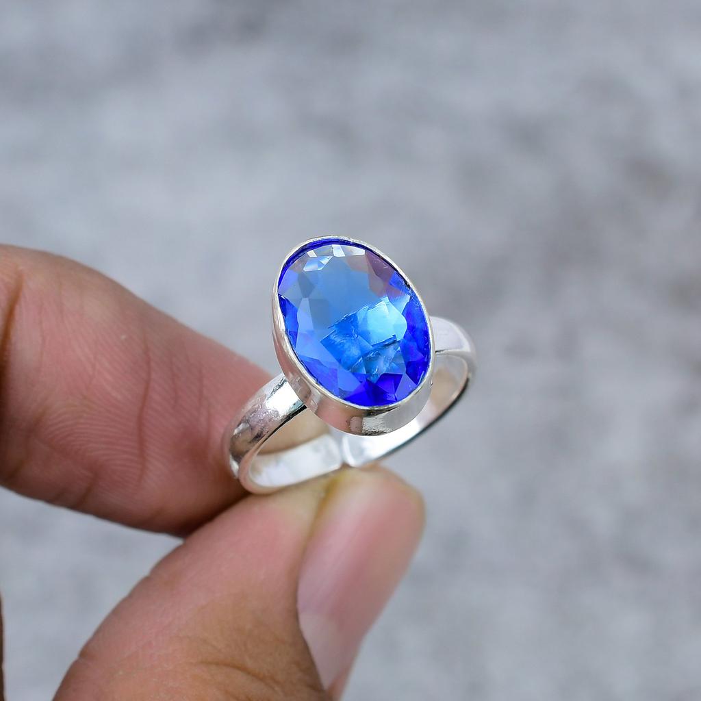 Tanzanite Quartz Gemstone Handmade 925 Sterling Silver Jewelry Ring Size 7 M-286