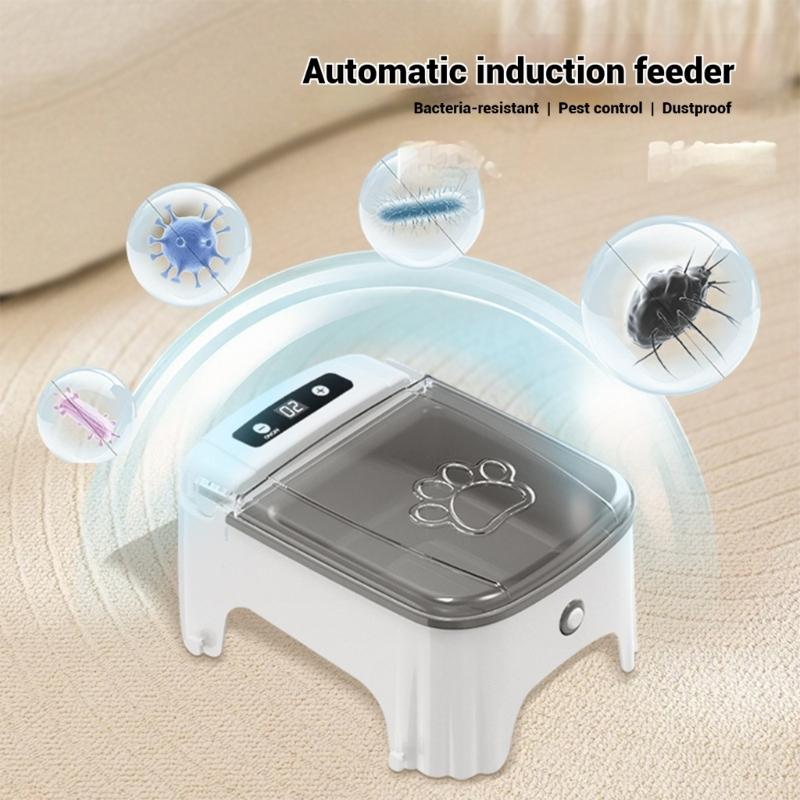 Cats Food Bowl Automatic Open Dogs Pet Mute Food Dispenser with Motion Sensors Large Capacity Bowl