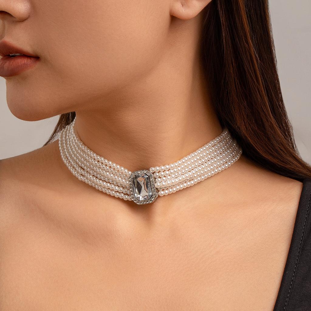 Accessories retro baroque court style light luxury elegant multi-layer stacked diamond necklace necklace