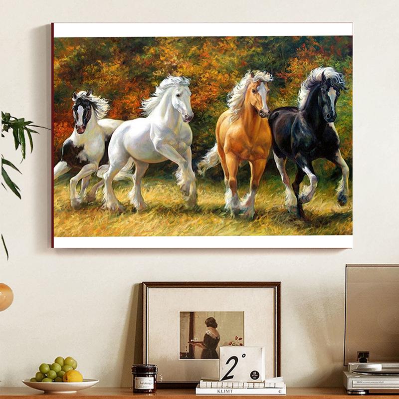 5D Digital Oil Painting of Galloping Horses - Living Room & Bedroom Art (No Frame)