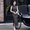 Elegant 2025 Summer Black Polka Dot Cheongsam - Slim Fit New Chinese Daily Wear