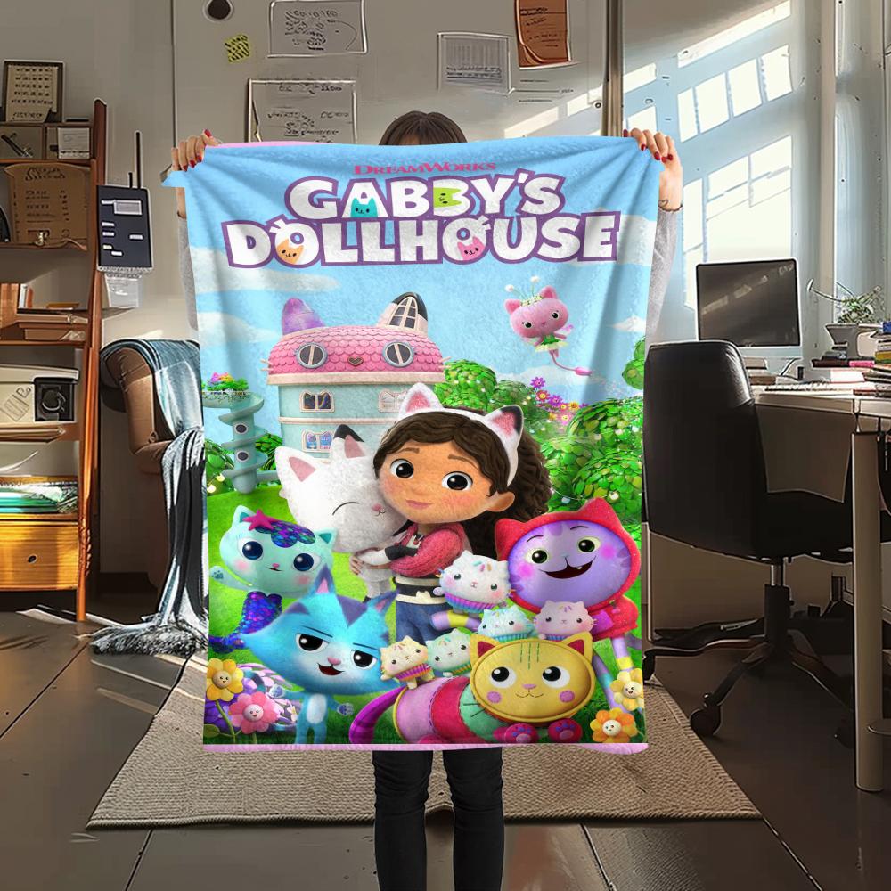 1Pc Gabby Dollhouse Print Flannel Blanket, High quality Comfortable for All Seasons, Home Decor, Warmth and Comfort, Perfect for Christmas Gifts
