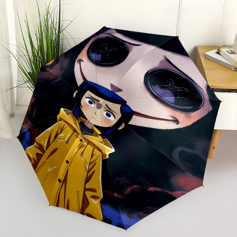 Coraline Print Automatic Umbrella, 8 Rib Iron Frame, Plastic Handle, Suitable for Outdoor Travel &Daily , Ideal Gift