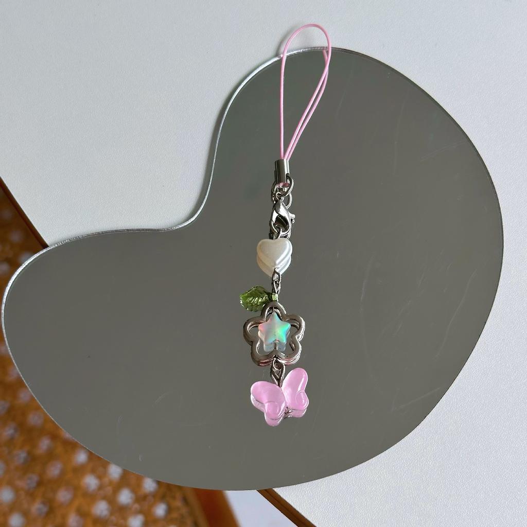 Handmade Beaded Phone Chain Flower and Butterfly Cellphone Charm Colorful Keyring Pendant Cellphone Charm Accessory