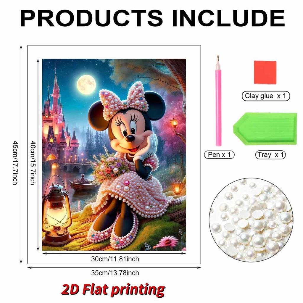 Disney Pearl Painting Minnie Moonlight Castle Bouquet Creative Art 5D Pearl Embroidery Cross Stitch Kit Handmade DIY Home and Room Decor Gift