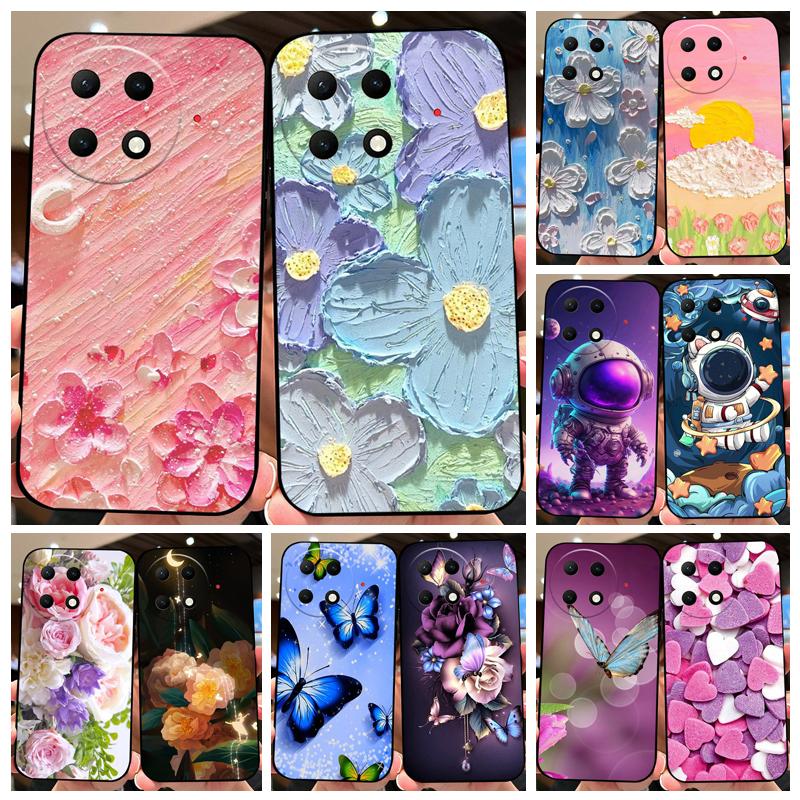 Hülle Für Tecno Camon 30S Pro Weiches Silikon TPU Schwarze Handyhülle Für Tecno Camon 30S Pro Blumenmuster Hülle Stoßfänger Schale