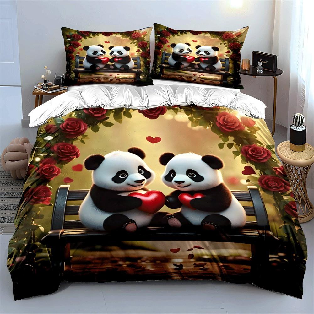 Romantic Panda Gift Set For Lovers Exquisite Three-Piece Bedding Set Gift For Kids And Adults