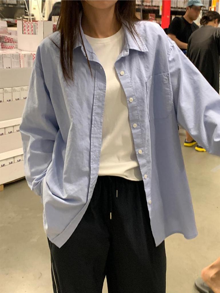 Women's Simple Sweet Pure Cotton Long Sleeve Shirt for Spring, Autumn & Winter