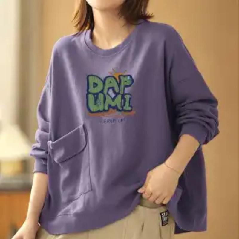 

Женский осенне-зимний темпераментный дизайн, базовый топ с карманом, круглым вырезом и длинным рукавом, толстовка, пуловер XXXL фиолетовый