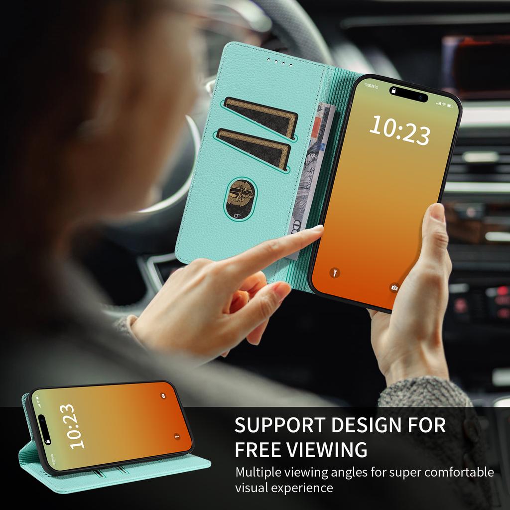 For iPhone 16 Pro Max Case RFID Blocking Strong Magnetic Leather Wallet Phone Cover