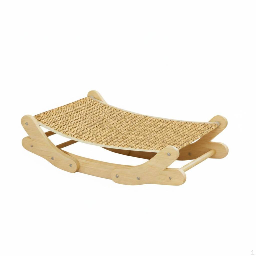 Cat Rocking Hammock Breathable Elevated Lounger Solid Wood Frame Wooden Pet Rocker for Cats,