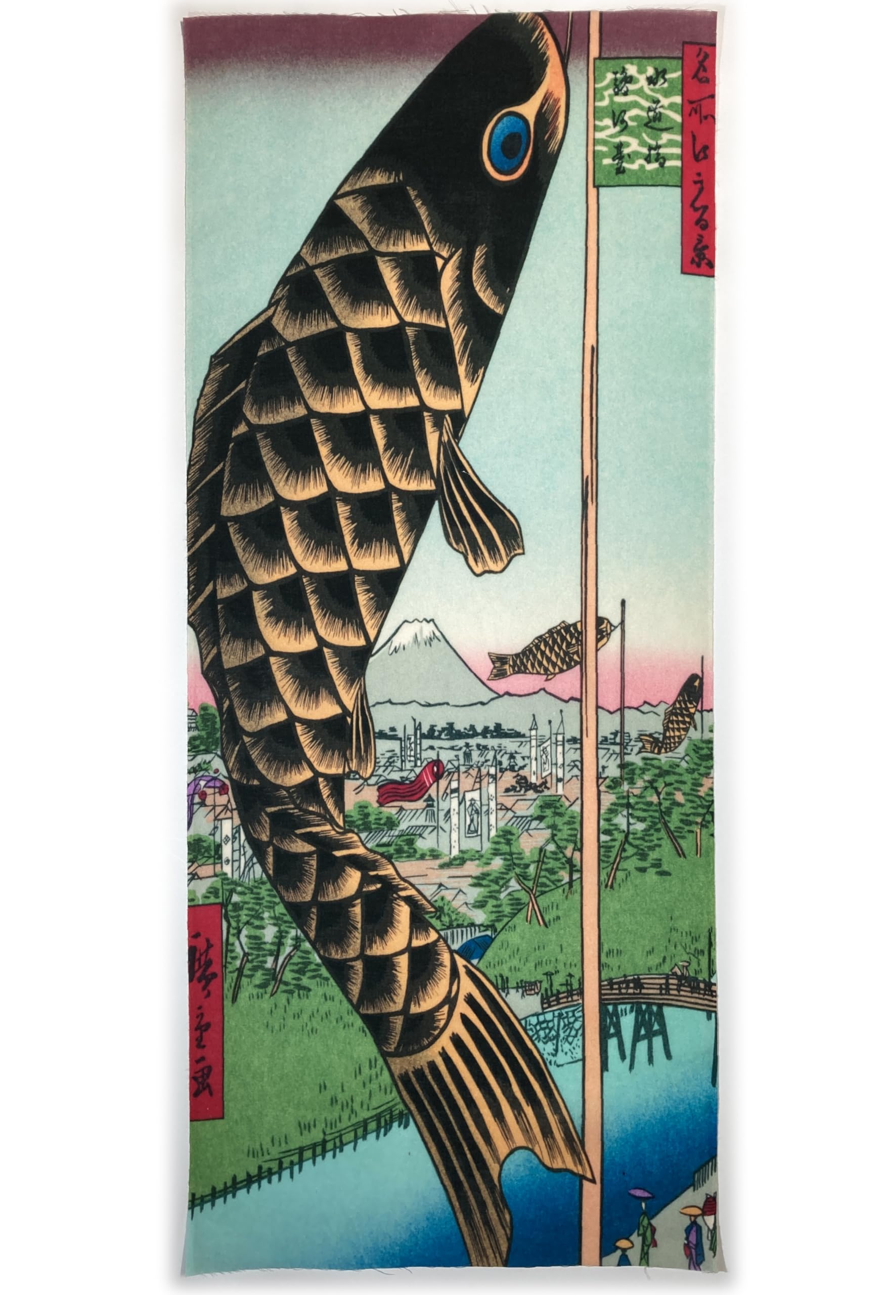 

hand towel from the past and featuring the Suidobashi and Surugadai and One Hundred Famous Views of Edo by Utagawa Hiroshige Ukiyo-e present, Bridges,