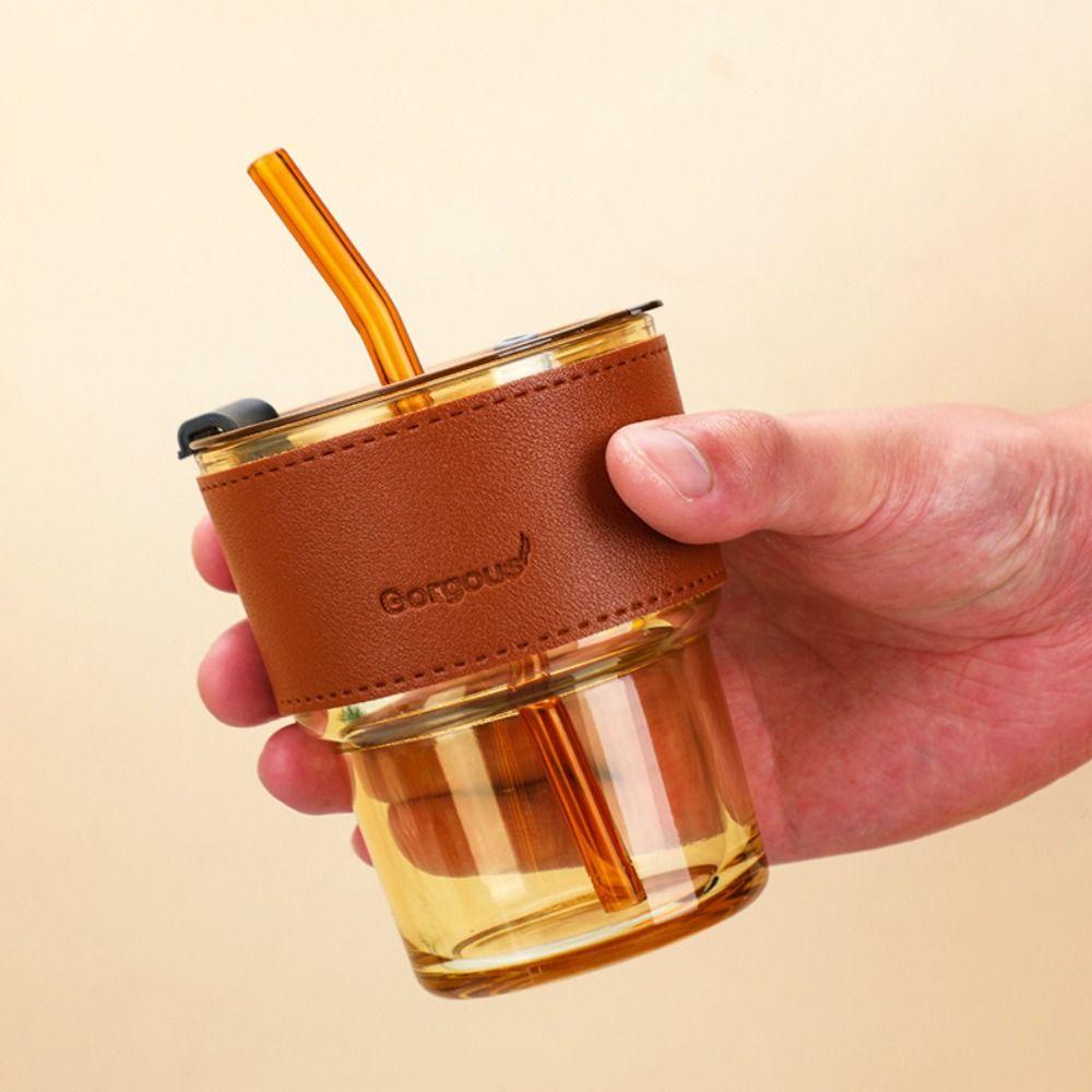 400ml Κούπα Γάλακτος από Γυαλί Διάφανη Κούπα Καφέ με Καλαμάκι Κούπα από Μπαμπού Wind Κούπα για Καλαμάκι Καφέ Πάρτι