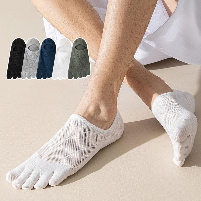NEW Running Men's Open Toe Socks Elastic Short Solid Cotton Sweat-absorbing Man Five Finger Invisible Low Cut Boat Ankle Sock