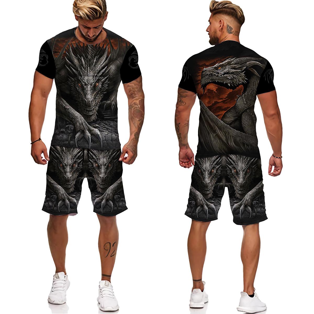 

Мужской спортивный костюм с татуировкой животного Fly Dragon, уличная одежда в стиле Харадзюку, мужские футболки, мужской спортивный костюм, повседневные мужские комплекты больших размеров, Chandal XXL