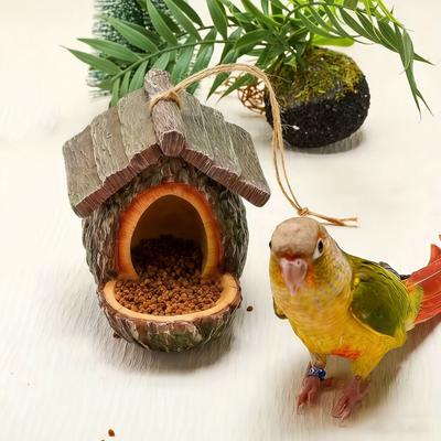 Vintage Tree Cabin Shape Bird Feeder, Bird Feeders for Outdoors, Waterproof Resin Tree-Mounted Sculpture, Open Design Feeding Birdhouse with Feeding