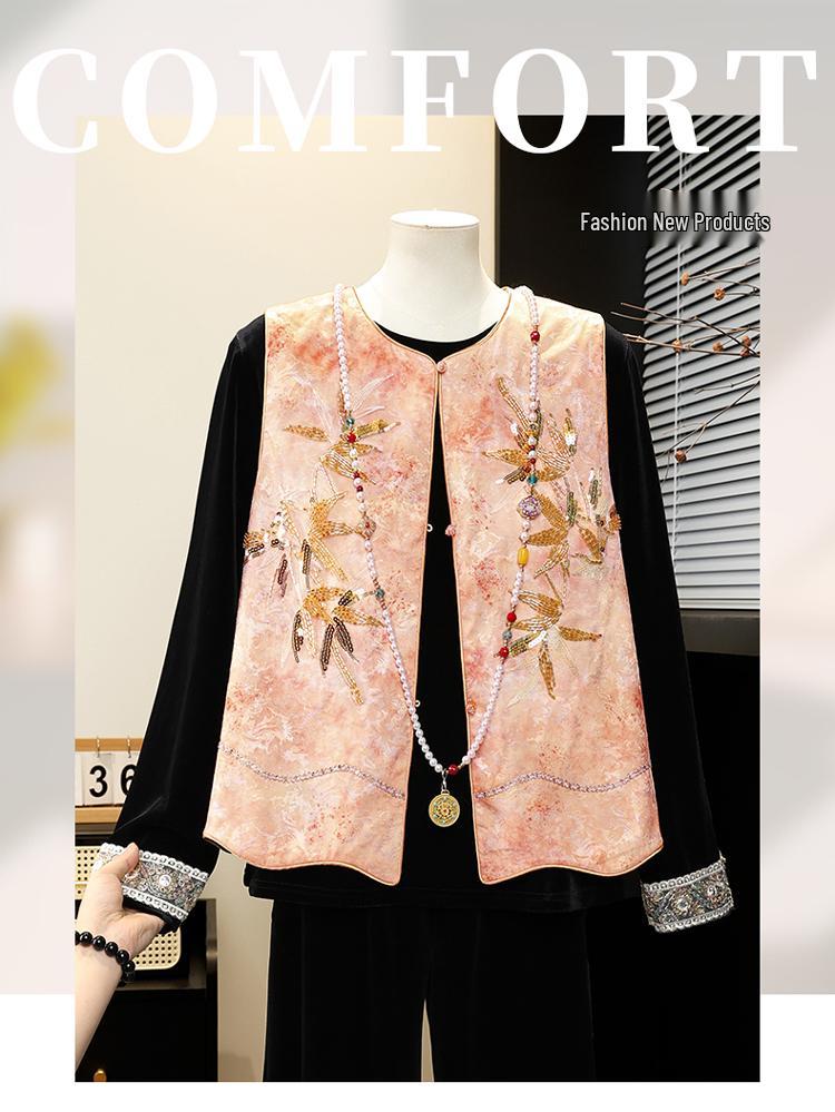 Chinese Style Embroidered Women's Tang Suit Vest with Frog Buttons