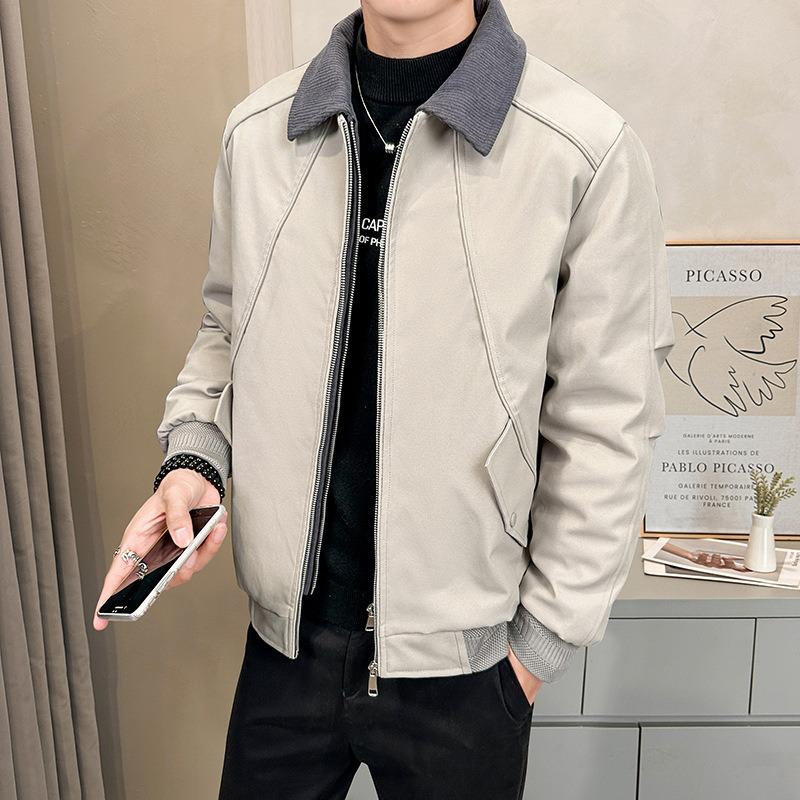 

% White duck down fake two-piece down jacket men s winter retro loose lapel jacket men s 4XL
