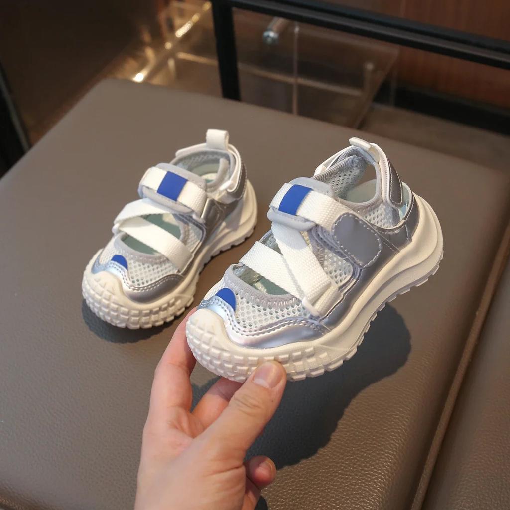 Hot Kids Tennis Shoes Mesh Breathable Boys Girls Sports Sandals Non-slip Soft Sole 2025 Summer New Toddler Student Running Shoes