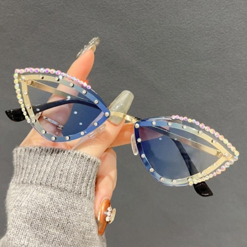 New Cat Eye Shaped Diamond Studded Sunglasses Personalized and Trendy Outdoor Sunglasses Sunscreen Party Metal Eyeglass Legs
